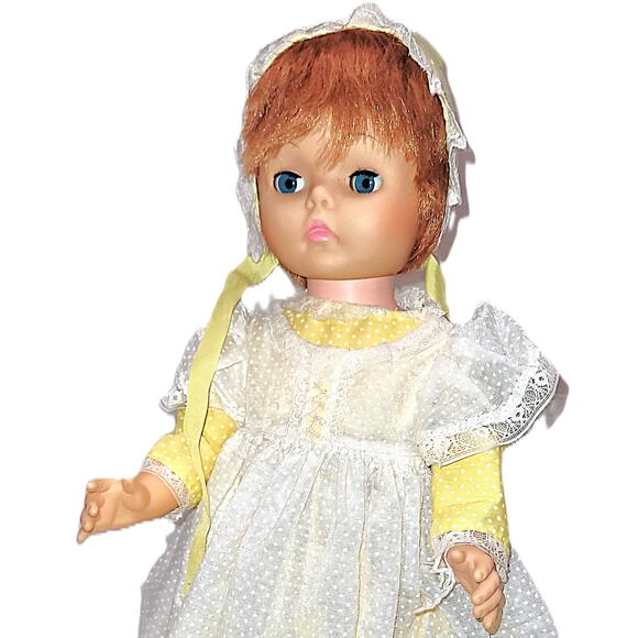 18" Vintage  Beautiful Ginger Red Hair W/Deep Blue Sleep Eyes Little Girl Doll - Picture 2 of 5